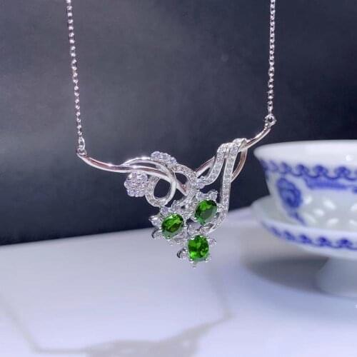 Clear green diopside gemstone pendant for necklace women silver jewelry natural gem real 925 silver special designment gift