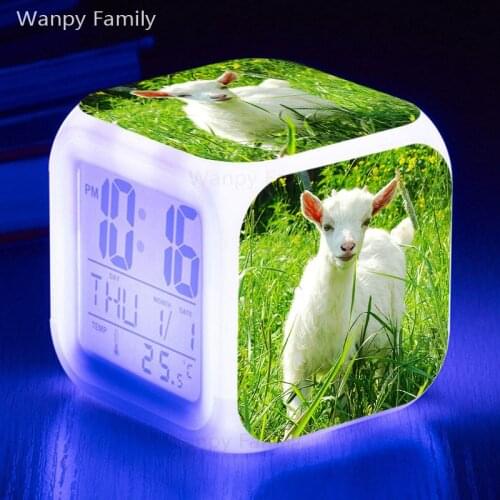 Cute Little Lamb Alarm Clock 7 Color Glowing Touch Sensing Alarm Clock For Kids Birthday Gift Multifunctio Flash Clock