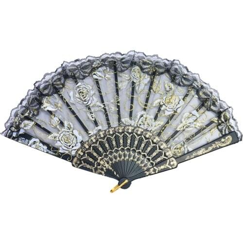 Folding Fan Hollow Lace Fan Flower Printing Art Craft Gift Party Wedding Decor Home Decoration Dance Hand Fans Photo Prop