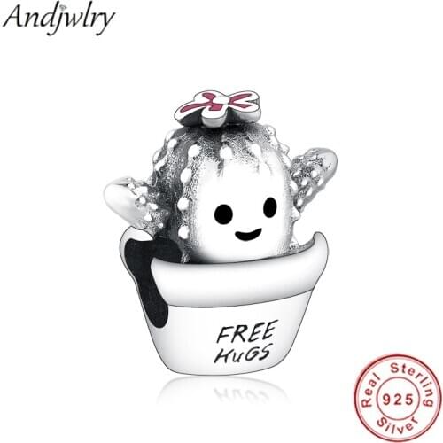 Fit Pandora Charms Bracelets Silver 925 Original Free Hugs Cactus Charm 925 Sterling Silver DIY Jewelry Berloque