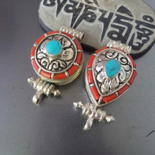 TGB223 Tibetan Prayer Box Amulets Nepal India Lovely Coral Pendants