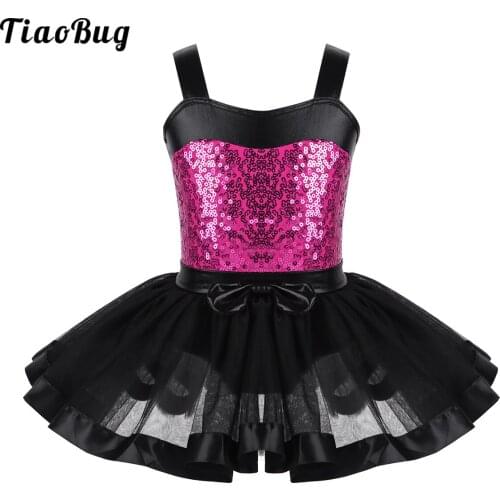 TiaoBug Kids Girls Sleeveless Sequined Ballet Dance Gymnastics Leotard Tutu Dress Party Stage Performance Costume