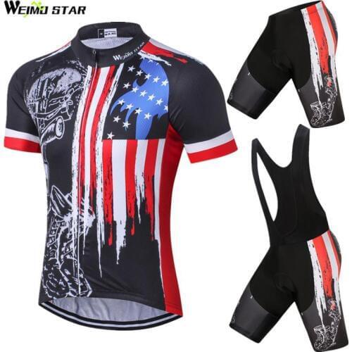 Weimostar USA Team Cycling Clothing Short Sleeve Cycling Jersey Set Summer Mountain Bike Clothing Racing Sport Bicycle Clothes