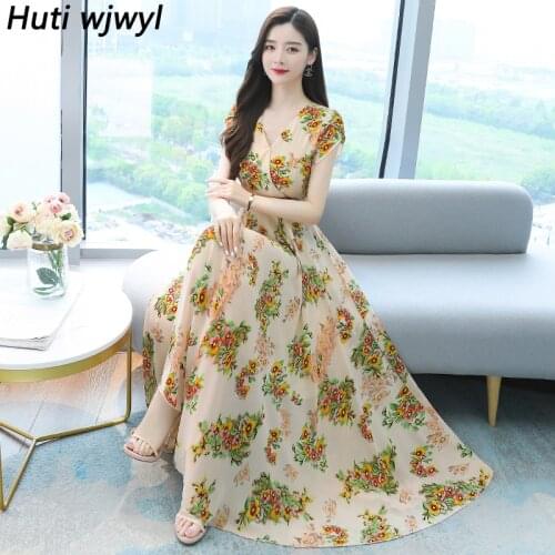 2021 Summer Floral Chiffon Boho Pink Midi Dress Elegant Women Bodycon Party Vestidos Plus Size Print Vintage Beach Maxi Sundress