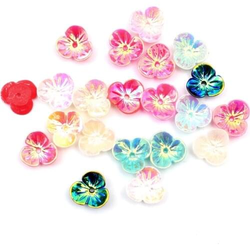 100Pcs Mixed AB Color Flower Resin Crafts Christmas Decoration Flatback Cabochon Embellishment For Scrapbook DIY Accessori
