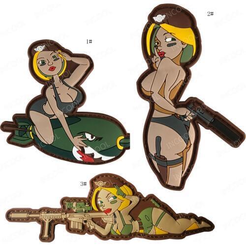 Bomb 3D PVC Rubber Gun Girl Patch Sexy Tactical Military Decorative Fly Patches Combat Emblem Appliques Badges Hook Back