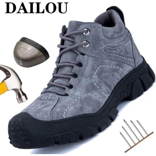 Work Boots Men Steel Toe Safety Shoes Plush Warm Winter Boots Puncture-Proof Work Safety Boots Leather Waterproof Work Shoes