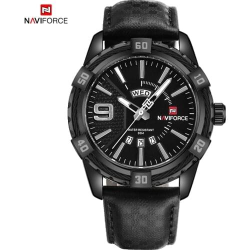 NAVIFORCE Brand Watch Men Casual Military Black Simplicity Sports Clock Leather Strap Design Wristwatch Gift For Male Special