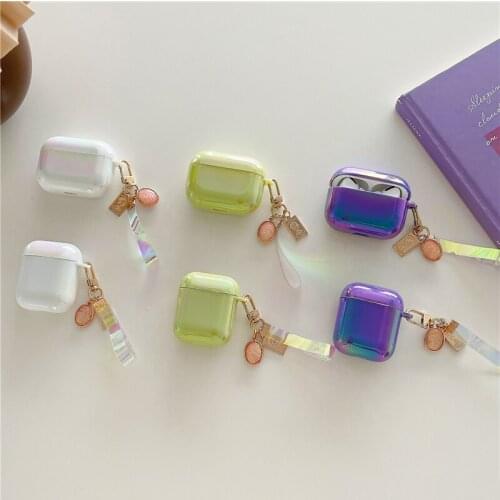 INS shiny Laser Aurora case for Airpods Pro 1 2 case protective cover Bluetooth Wireless Earphone case gemstone pendant