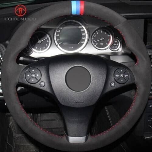 LQTENLEO Black Suede DIY Car Steering Wheel Cover for Mercedes-Benz C180 C200 C350 C300 CLS 280 300 350 500 GLK 300 2008-2010