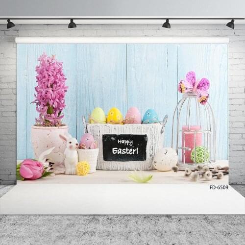 Flowers Eggs Rabbit Wood Board Photo Backdrop Customized Background for Baby Children Easter Party Photobooth Photography Props