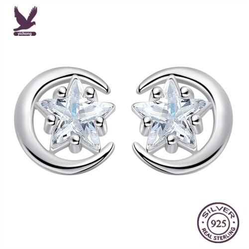 Elegant Cute Moon Star AAA Zirconia Stud Earrings for Women Female Fashion Small Austria Crystal Earrings Oorbellen Jewelry Gift