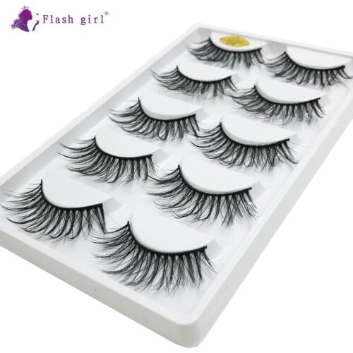 Flash Girl 5 Pairs False Eyelashes 5D-FG11 Handmade Wispy Fluffy Eye Lashes Natural Long Cruelty Free Fake Eyelash Makeup