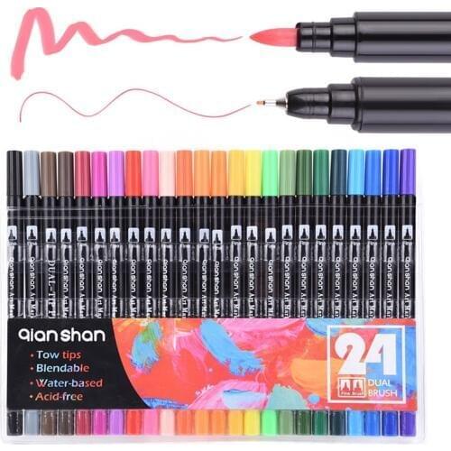 24 Colors Water Based Art Marker Pens Assorted Ink Graffiti Hook Fiber Pens School Stationery Sketch Set Supplies Gift