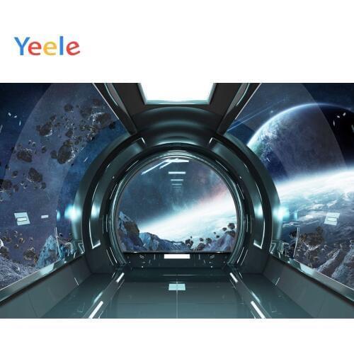 Photophone Universe Space Spacecraft Window Planet Backdrop Baby Boy Birthday Photography Background For Photo Studio Photocall