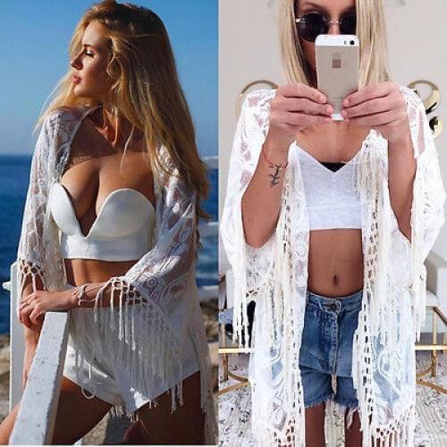 2017 Summer New Womens Lace Tassel Crochet Bikini Sets Cover-Ups Beach Top Kaftan Caidigan Sunshade Beach Protection Blouse