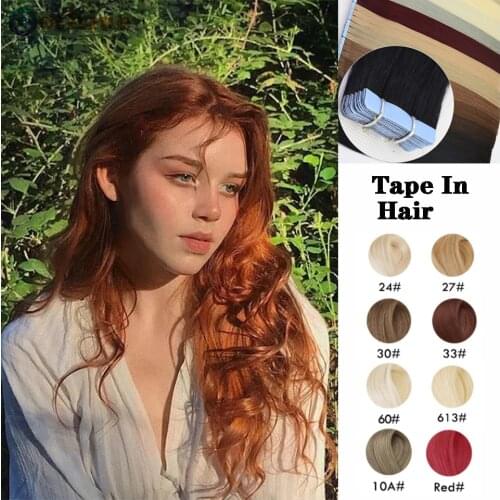 Tape In Remy Human Hair Adhesive Extensions 16" 20" 26" 20/40 Pcs Multi-Colors Straight Skin Weft Natural Hair For Salón