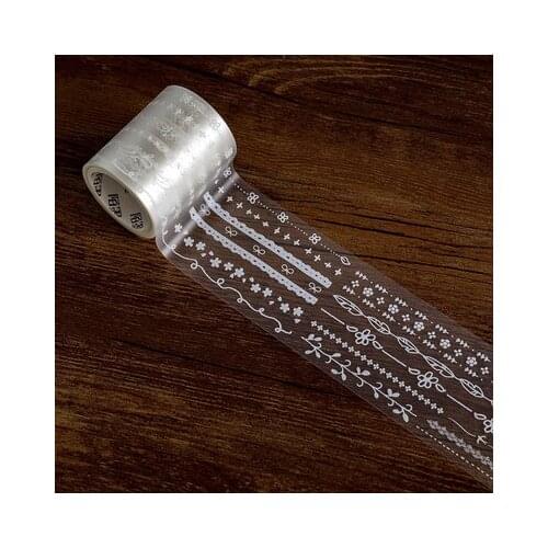 5cm 3m 1 Pcs White Leave Line Transparent Style PET Tape DIY Scrapbook Sticker Label Masking Home Decor