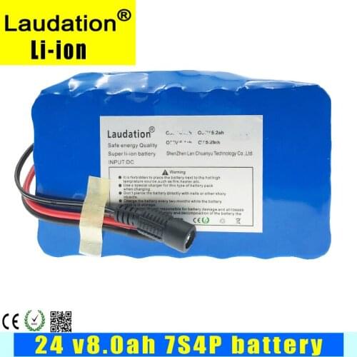 Laudation 24V Lithium Ion 24V 8Ah 8000mAh with 15A BMS 250W/ 350W for Electric Wheelchair e Bicycle Electric Kit 18650 Battery