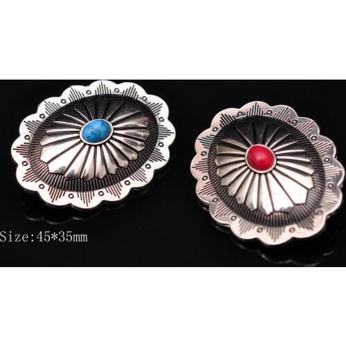 Lot 6pcs Bling Silver Flower Engraved Tribal Turquoise Sewing Concho For Hair Accessories Bag Clothes Leathercraft