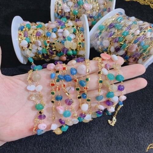 Fashion New 18K Jewelry Chain, Handmade Colorful Crystal Beads chain,Bracelet Necklace findings,5m/lot Long Chain