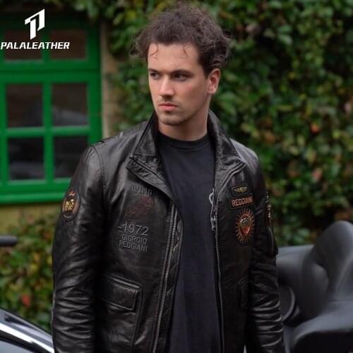 Fashionable Embroidery Goatskin Casual Moto Jacket