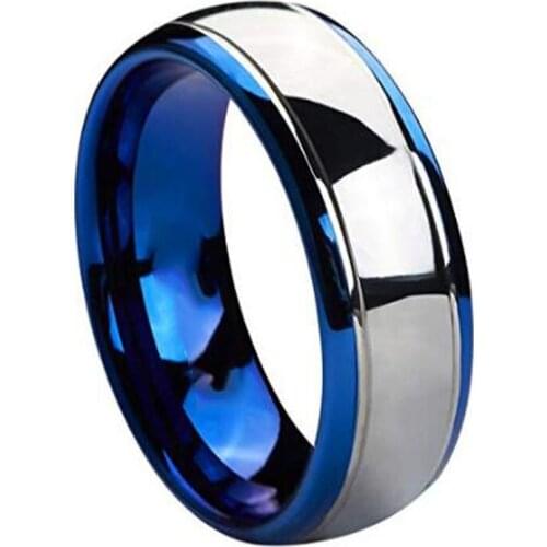 Fashion Creative 8mm Mens Ring Tungsten Carbide Steel Inner Blue and White Ring for Anniversary Gift