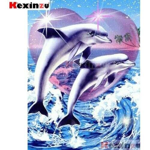 Kexinzu Full 5D DIY Square/Round Drill Diamond Painting "Loving couple dolphins" 3d Diamond Embroidery Cross Stitch Decor Gift F
