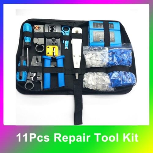 11 Pcs Network Punch Crimping Tool Pliers Set Crystal Head Cable Tester RJ45 RG-58/59/62/3C/4C Wire Stripper Network Repair Tool