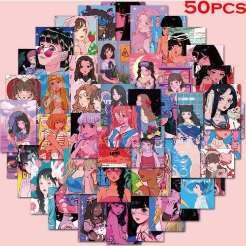 50pcs Beauty illustration Stickers for Luggage Laptop Bike Skateboard Stickers Waterproof Childrens Toy Graffiti Stickers