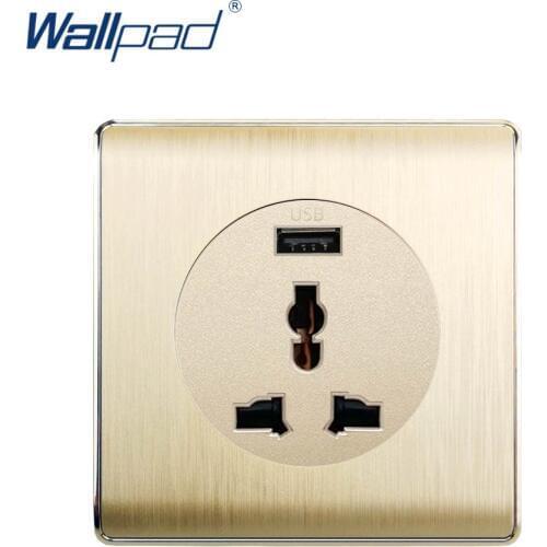 Wallpad 2020 3 Pin MF Socket With USB Charger 5V 2400MA Wall Power Socket Electric Outlet Gold PC Brushed Panel For Home