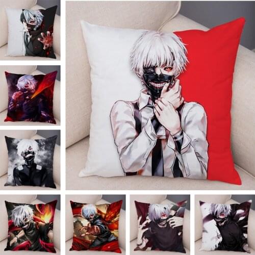 Tokyo Ghoul Cushion Cover for Sofa Home Children Room Decor Cartoon Anime Kaneki Ken Pillowcase Soft Plush Pillow Case 45x45cm