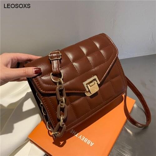 Pure Color Lingge Chain Small Square Bag 2021 New Fashion Messenger Bag Retro Chain Shoulder Bags