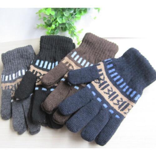 Autumn and Winter mens thicken thermal warm double layer knitted gloves male five fingers winter knitted gloves mittens