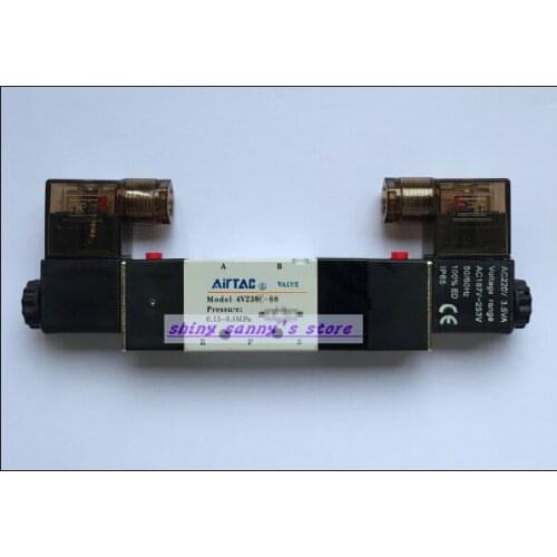 1Pc 4V230P-08 DC12V , DC24V , AC110V , AC220V 5 Way 3 Position Dual Solenoid Pneumatic Air Valve 1/4" BSPT Brand New