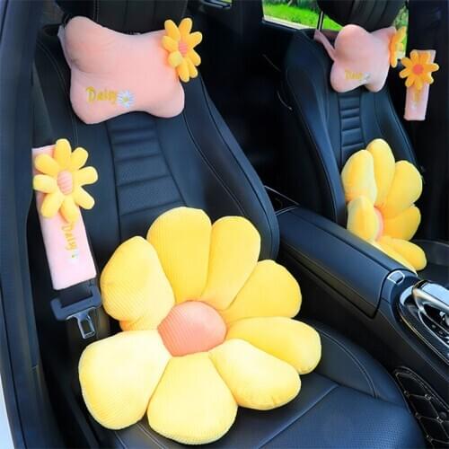 Car Headrest Fashionable Daisy Flower Neck Pillows Cushion Auto for Women Seatbelt Protect Lumbar Head Rest Seat Car Goods