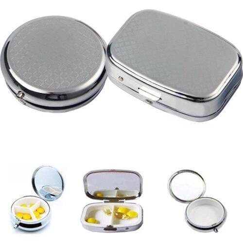 Portable Silver Metal Rectangle Round Pill Box Drug Holder Medicine Tablet Capsule Box Container Storage Travel pillendoos