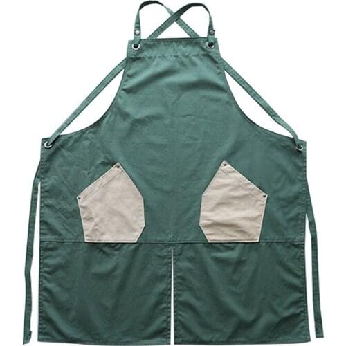 Simple Nrodic Style Apron Waterproof Breathable Pinafore with Two Large Pockets for Supermarket Kitchen Restaurant