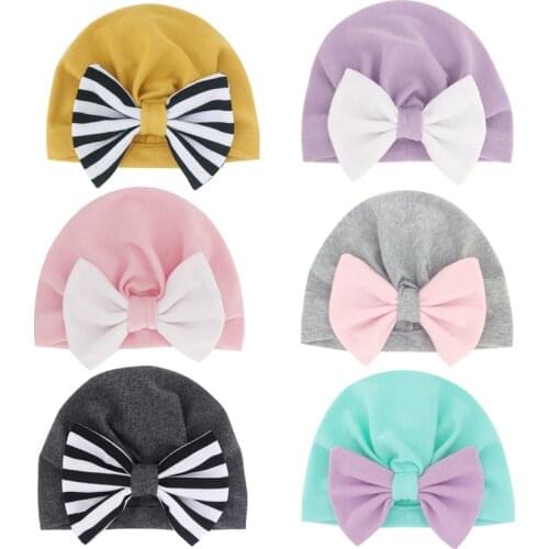 Newborn Baby Hat Headbands Baby Boys Girls Solid Bow Knotted Hat Beanie Headwear Accessories Infant Girls Soft Turban Head Band