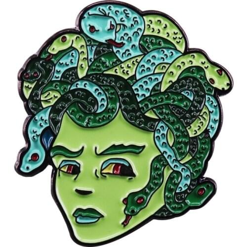 Creepy Goth Theme Medusa enamel pin green Gorgon Brooch Greek Mythology Jewelry