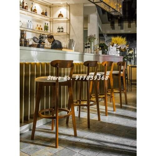 Solid Wood Back Bar Chair Modern Simple High Stool Bar Stool Milk Tea Shop Front Desk Home Nordic Bar Chair