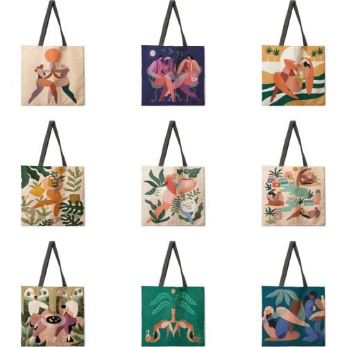 Simple abstract figure painting ladies handbags ladies handbags ladies shoulder bags outdoor beach handbags fashion shopping bag