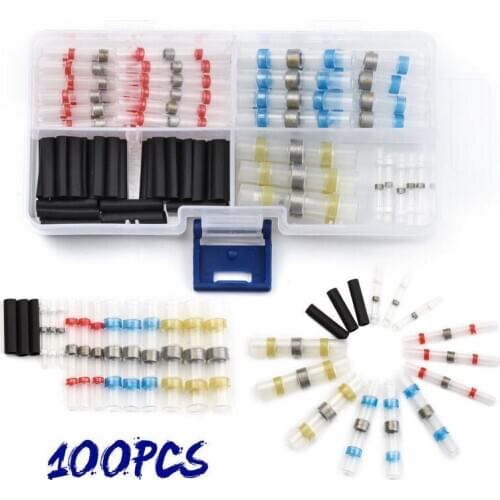 100Pcs Heat Shrink Solder Seal Sleeve Electrical Wire Cable Connectors Waterproof Fast Crimp Heatshrink Butt SpliceTube Terminal