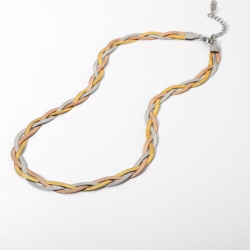 Punk Style Stainless Steel Three Color Weave Snake Chain Choker Necklace For Women Girls Waterproof Jewelry