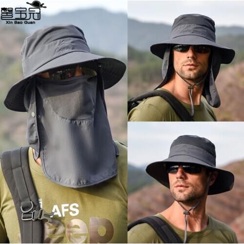 Fishing Bucket Hat Big Eaves Adjustable Hat Outdoor Sport Sun Protection Neck Face Flap Cap Wide Brim UV Protection Sunshade Cap