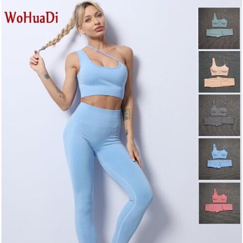 WOHUADI Women Sport Clothing Sportswear Yoga Set Fitness Suit Gym Sports Bra Seamless High Waist Leggings Push Up Workout Sets