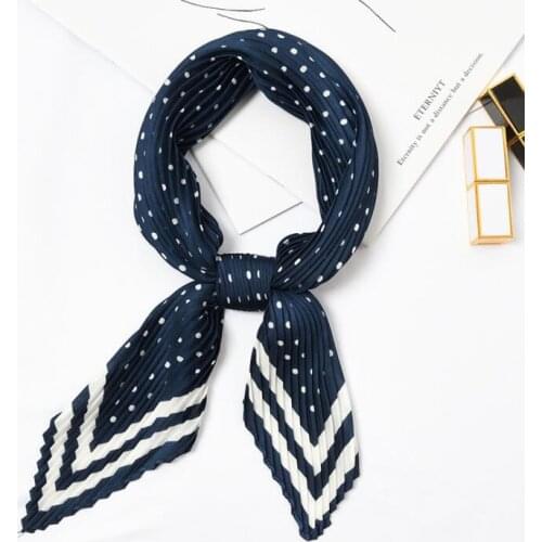 Yishine Wrinkle Neck Scarf Women Dot Stripes Print Fashion Crepe Kerchief Scarves New Headband Crumple Handlebag Wraps Scarf