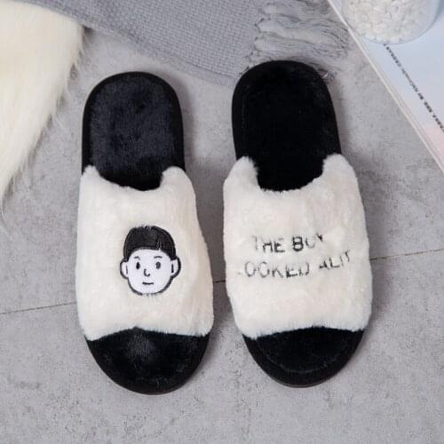 Women Shoes 2021 Winter Wool Indoor Lovers Slippers Adult Furry Keep Warm Cartoon Avatar Cute Non-slip Kobieta Kapcie