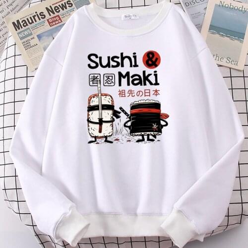 Sushi Maki Ninja Printing Women Hoody Casual Loose Warm Sweatshirt Autumn Fleece Soft Hoodies Fashion Crewneck Male Sportswear