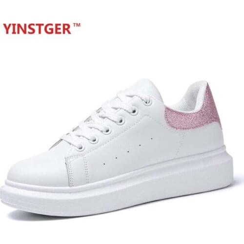 YINSTGER 2020 Womens white Shoes Casual Summer Sneakers lady Fashion comfortable style Flat Rubber sole breathable Sport shoes